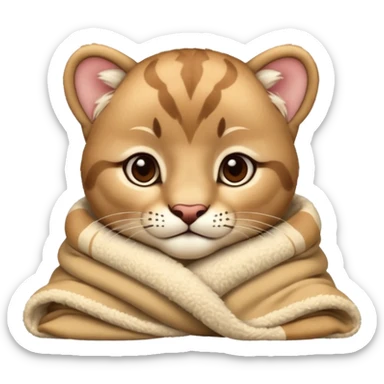 Cozy puma cougar cub in blanket sticker