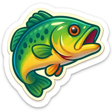 bass fish, emoji style, bright colors, Twitter Emoji Stickers look sticker