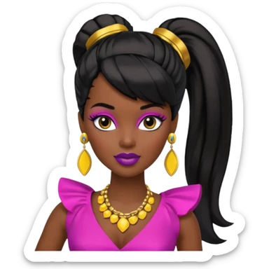 Dark Black barbie with ponytail and swoop bang sticker