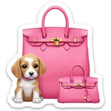 Pink birkin bag with puppy sticker