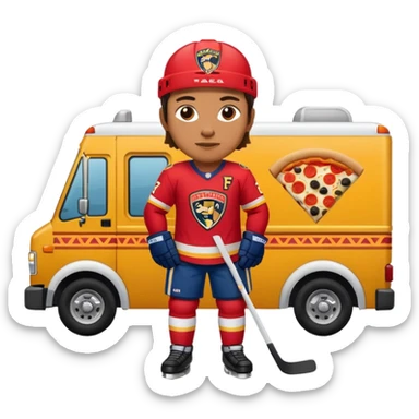 The galaxy with a with a Florida Panthers player
With a taco truck and a pizza truck with a house
 sticker