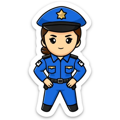 Female Russian police officer in uniform with distinctive police cap, professional look sticker