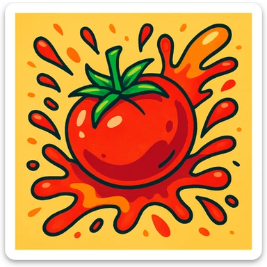 a tomato splashing, energetic, vibrant, cartoon style sticker