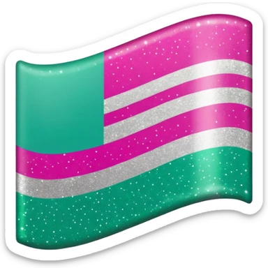 a tricolor flag featuring horizontal stripes of hot pink, glitter silver, and jade green. sticker