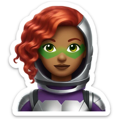 dc comics starfire red hair, green eyes, purple and silver spacesuit sticker