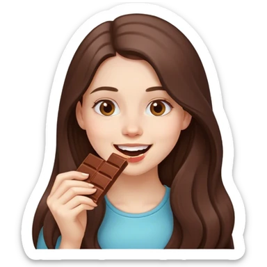 beautiful happy pale brunette girl with long hair eating a bar of chocolate  sticker