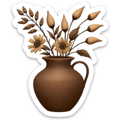Dried flowers and pods in a brown vase sticker