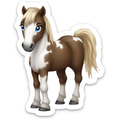 Brown and white spotted pony with blue eyes and black horsehair sticker