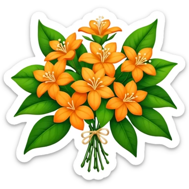 big bouquet Orange Jasmine, luxuriant, stem, leaf sticker