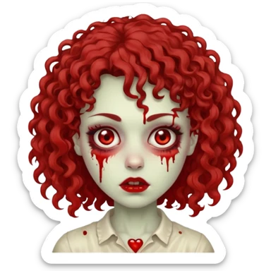 Faça uma mulher zumbi com o cabelo cacheado médio, e uma franja cacheada sticker