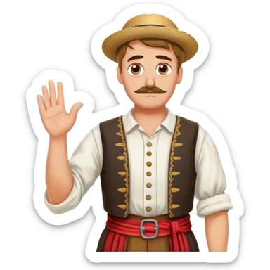a German in typical Bavarian clothing shrugging and looking lost with Sicily in the background sticker