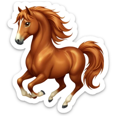 Cinematic Elegant Chestnut Horse Portrait Emoji, Head held high with a serene, graceful gaze, showcasing a magnificent chestnut fur with a radiant shimmer, flowing mane and tail, and luminous amber eyes that exude beauty and grace, Simplified yet majestically refined features, highly detailed, glowing with a soft, ethereal light, high shine, poised and breathtaking, stylized with an air of pure elegance, capturing the essence of a stunning and graceful steed, so beautiful it feels like it could gallop out of the screen with effortless charm! sticker