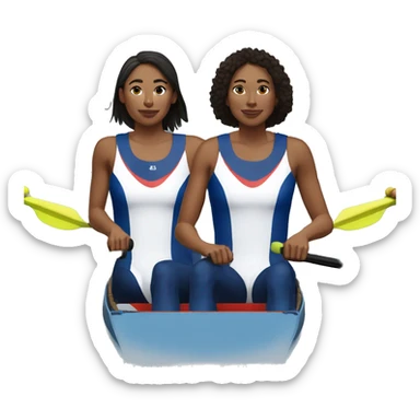 Two female rowers representing two different ethnicities rowing a 2x vespoli bo wearing red, white and blue jersey and sung sticker