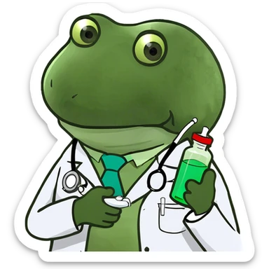 bufo doctor holding a green medicine, full doctor outfit sticker