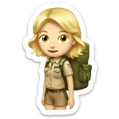 blonde scout girl wit a backpack sticker