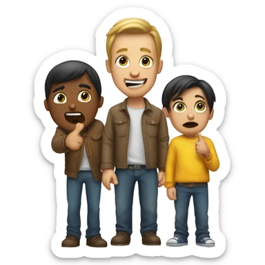 a man pointing to a boy with his thumb, man rolling his eyes ans has his tongue out being silly sticker