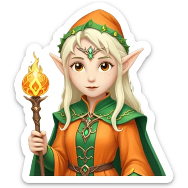 Mage elf with glowing orange staff sticker
