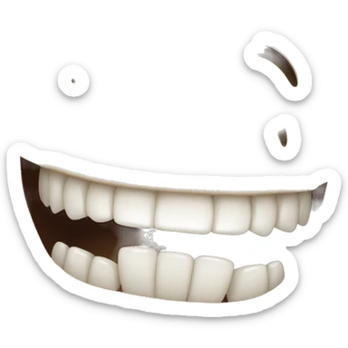 A smiley face that only has its front row of teeth showing, and is biting its entire lower lip sticker