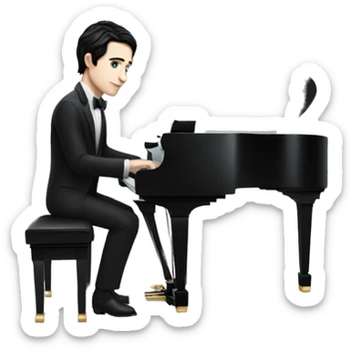 pale skin and black hair man playing grand piano sticker