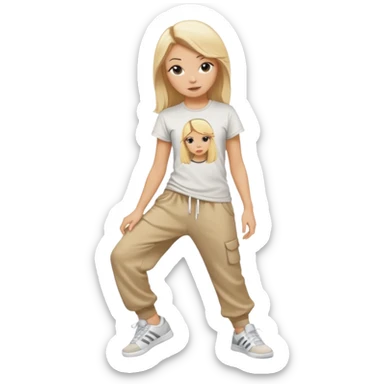 Hiphop dancer, with cute big pants, sneakers, and t-shirt. White girl blond sticker