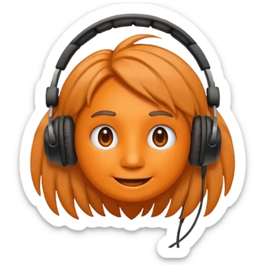 Orange happy face emoji with a couple of hair,headphones,and antennas. sticker