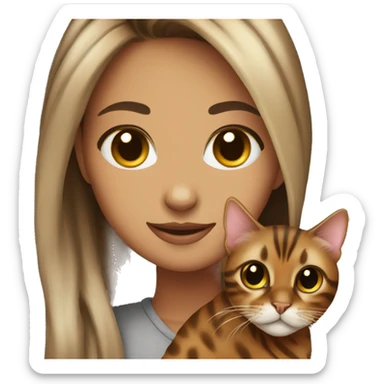 Beautiful woman long dark brown hair hug bengal cat sticker