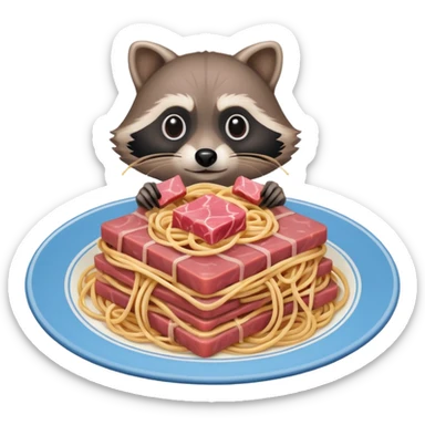 raccoon with SPAM meat  and gooey spaghetti  sticker