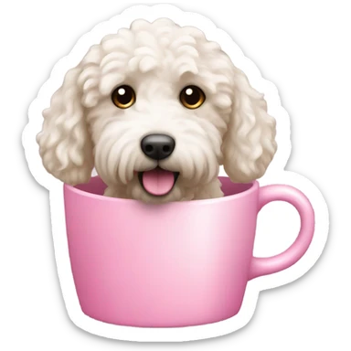 Pink cup with handle and white labradoodle  sticker