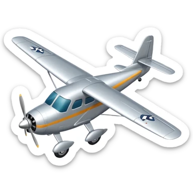 A small propeller plane with a bright painted nose and sturdy landing gear flying low and fast.
 sticker