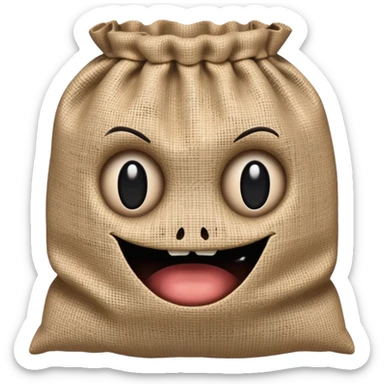 creepy burlap sack face with stitched mouth and dark hollow eyes sticker