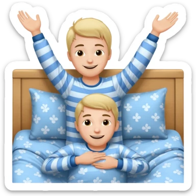 emoji- of a cute stretching boy waking up in bed sticker