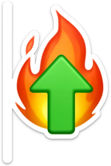 emoji stile iphone di una fiamma con freccia su verde 4k sticker