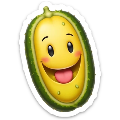 Smiley emoji eating a big pickle sticker