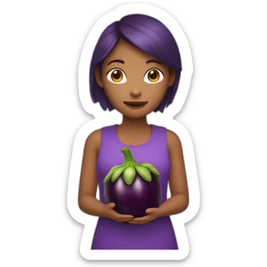girl holding eggplant sticker