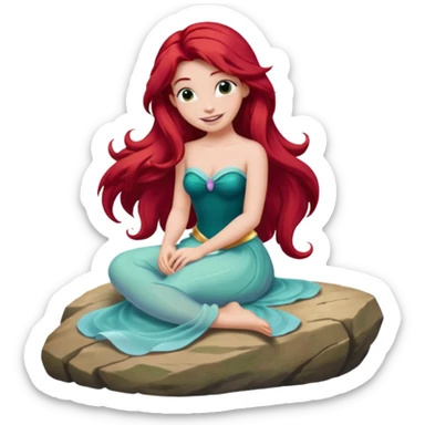 Princess Ariel emoji sitting on a rock, long flowing hair sticker