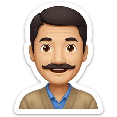 Old Chinese man with dark hair and mustache sticker