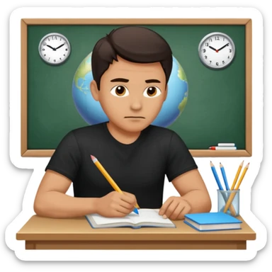 A handsome man in his 40s studying hard. Change his shirt in the first image to black. sticker