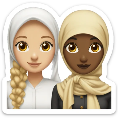 Hijabi girl with a kinda blondr kinda brunette bestfriend with a bow sticker