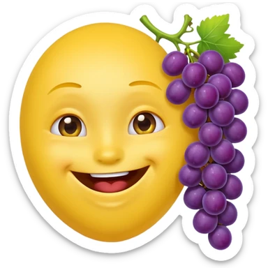Yellow circular emoji eating grapes sticker