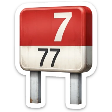 Représente moi une borne kilométrique rouge et blanche avec le chiffre 7. le bas est un rectangle blanc et le haut est en demi cercle rouge ayant la même largeur que le rectangle blanc. sticker