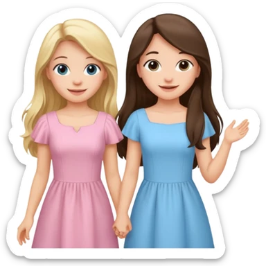 happy blonde girl in light blue dress and long haired brunette girl in light pink dress sticker