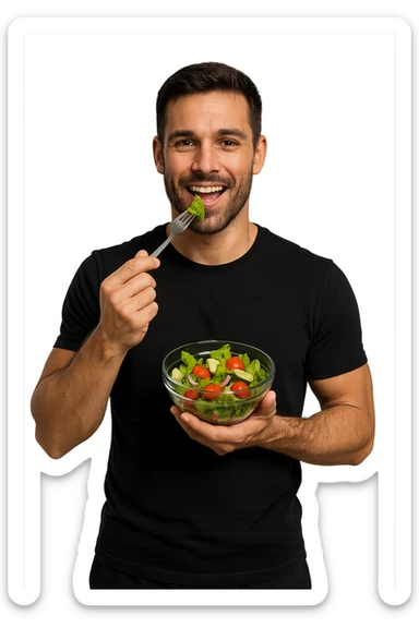 UOMO FITNESS CHE MANGIA INSALATA IN POSA FRONTALE sticker