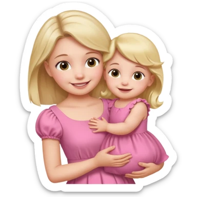 Draw an baby girl with dress being hold by mother sticker