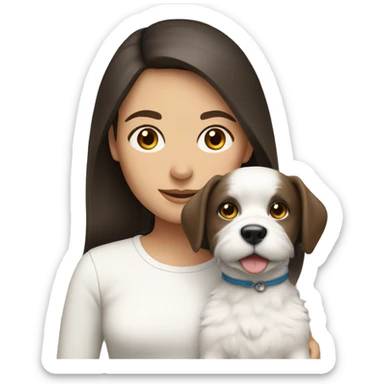 brunette girl with a white dog sticker