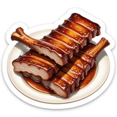 cinematic-realistic-barbeque-ribs-dish-emoji,-depicted-as-succulent,-slow-cooked-ribs-with-a-sticky-smoky-glaze-rendered-with-rich-textures-and-dynamic,-appetizing-lighting. baby back spare ribs sticker
