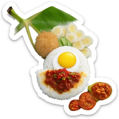 Nasi lemak on banana leaf with sambal chilli sticker