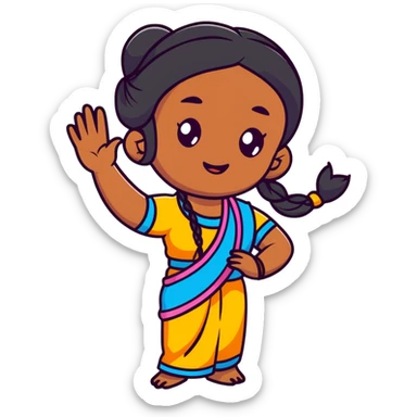 Tamil girl waving with long braid sticker