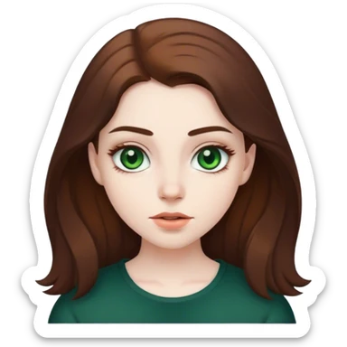 girl with pale skin, brown hair and eyebrows, dark green eyes sticker