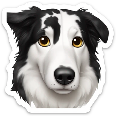 Border collie mostly white with black spots on ears and one spot in between ears, black speckles on snout sticker