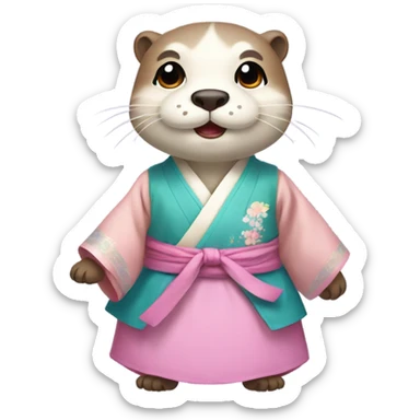 An otter face dressed in pastel-colored traditional Korean hanbok sticker